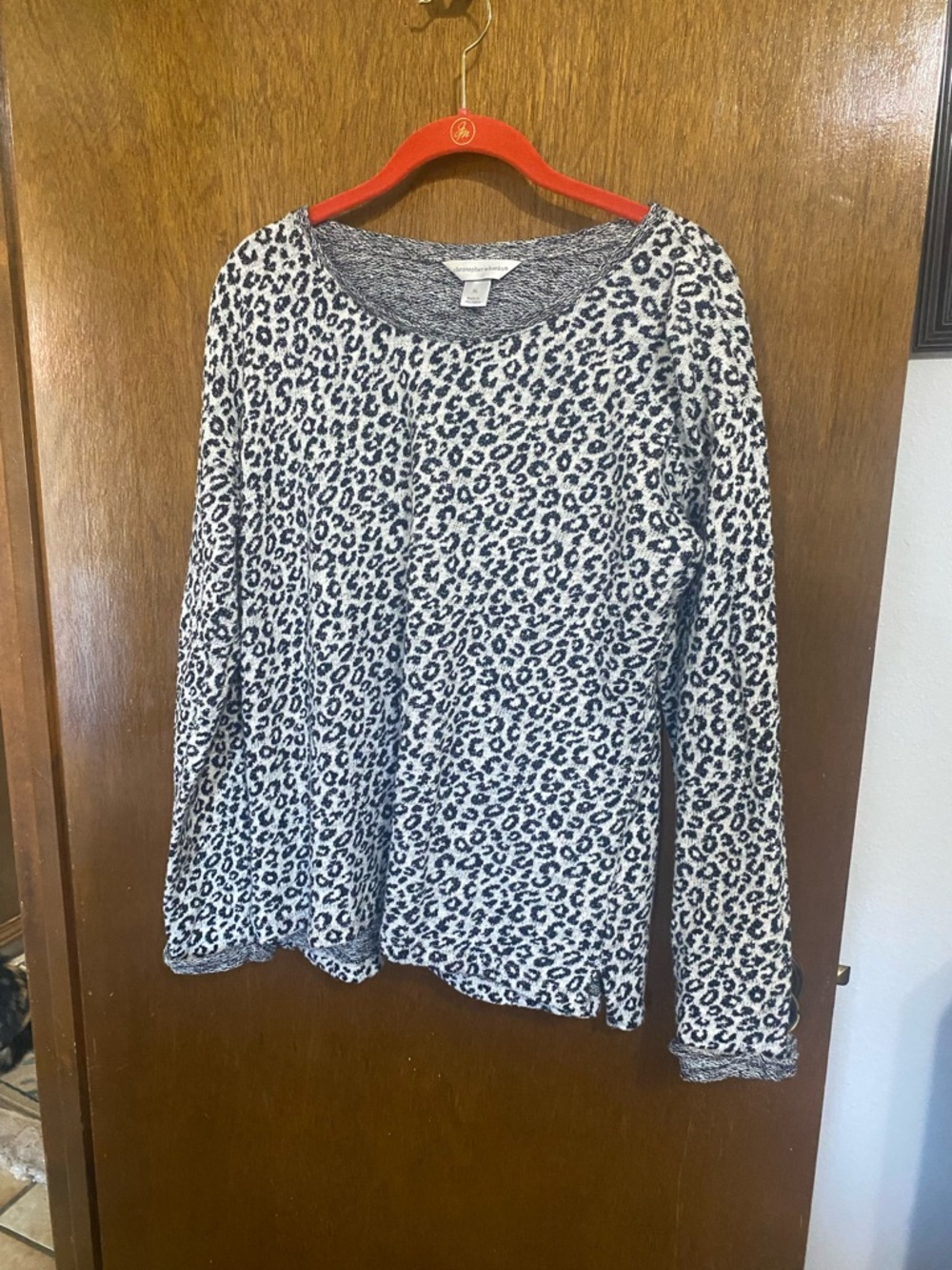 Christopher & Banks Black and White Leopard Print Scoop Neck Sweater